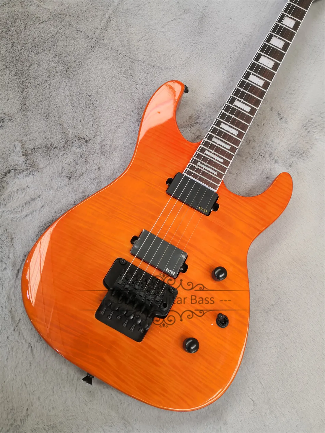 Orange Electric Guitar Kra Guitar Mahogany Body Flamed Maple Top Tremolo Bridge  HH Pickups 22 Frets Mother shellfish inlay