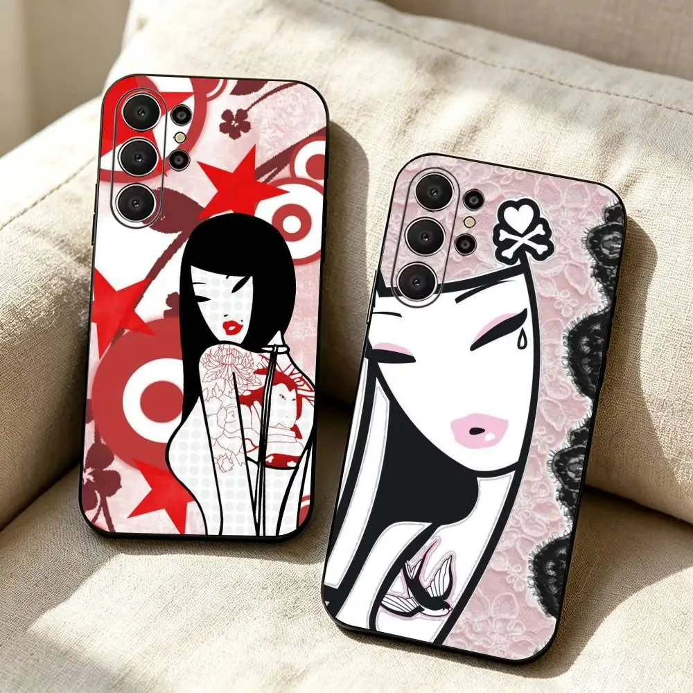 R-Retro Cute Vibe T-Tokidoki Art Black Soft Silicone Phone Case for Samsung Ultra S26, S24, S21, S22, S23, S30, Plus, Lite