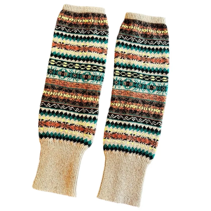 1 Pasang Penghangat Kaki Gaya Bohemian Tebal untuk Wanita, Penghangat Kaki Panjang dari Wol, Pelindung Lutut, Kaus Kaki Panjang Model Slouch