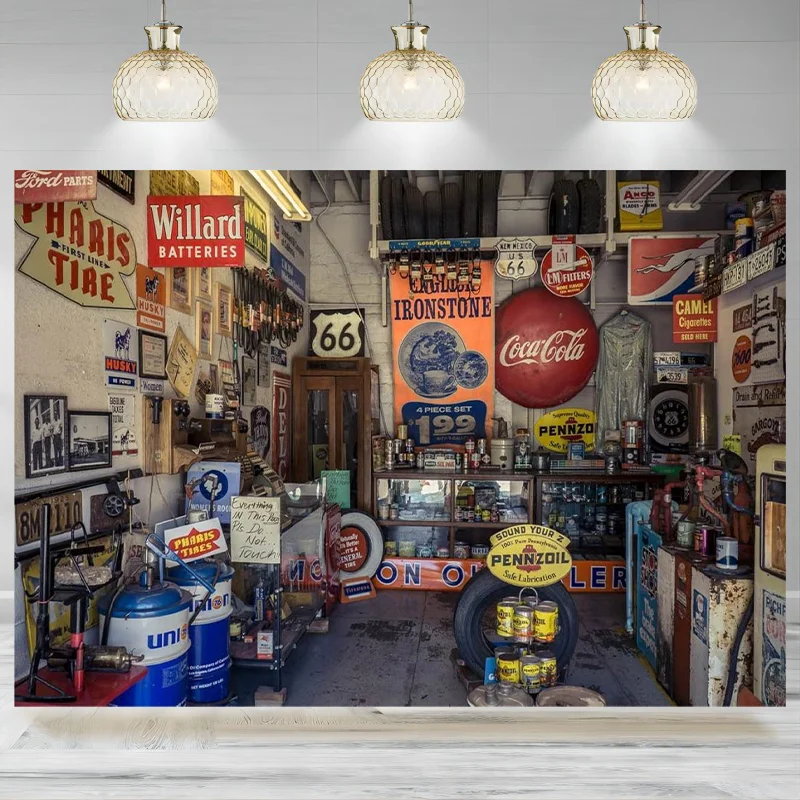 Route 66 Gas Station Museum Garage Backdrop Photography Historic Route 66 Arizona USA Background Photo Banner Party Decoration