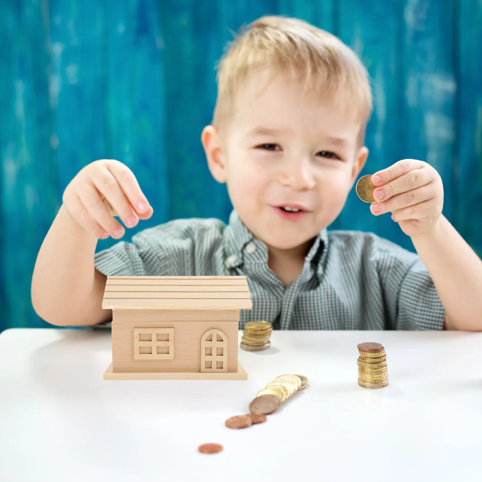 

1pc Small House Piggy Bank Wooden Money Box For Kids Diy Coin Storage Children Gift House Shaped Saving Box Decorative Home