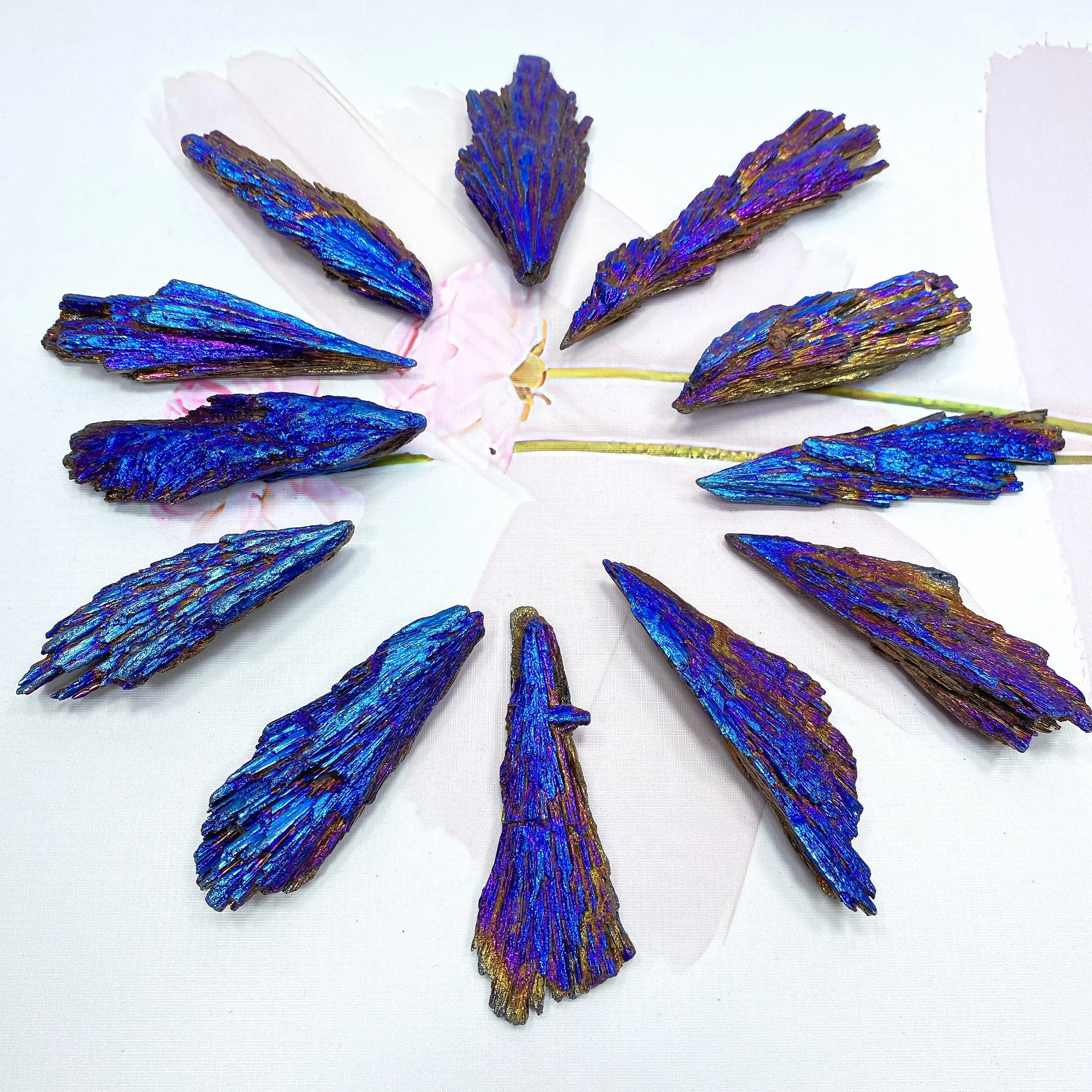 

Natural Electroplated Colorful Tourmaline Mineral Specimen Rock Titanium Coated Crystal Stone Healing Home Decor Peacock Feather