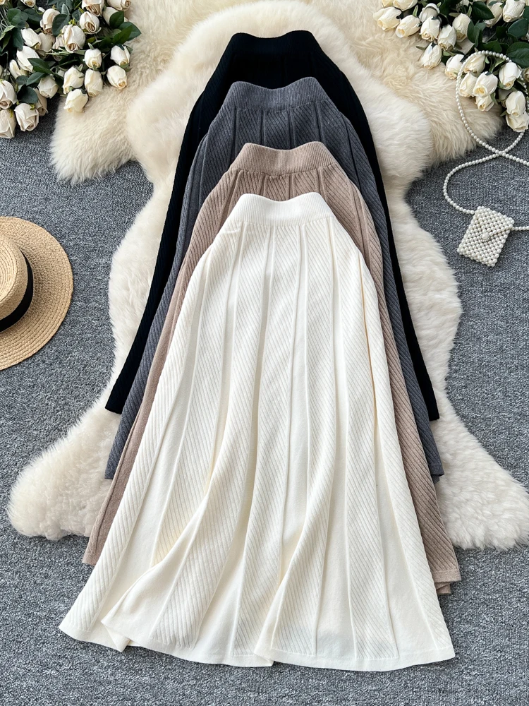 Ele Knitted f Skirt Women's Autumn Winter 2025 New Elastic Waist Slimming Personali Bodycon Sweater Midi Skirt