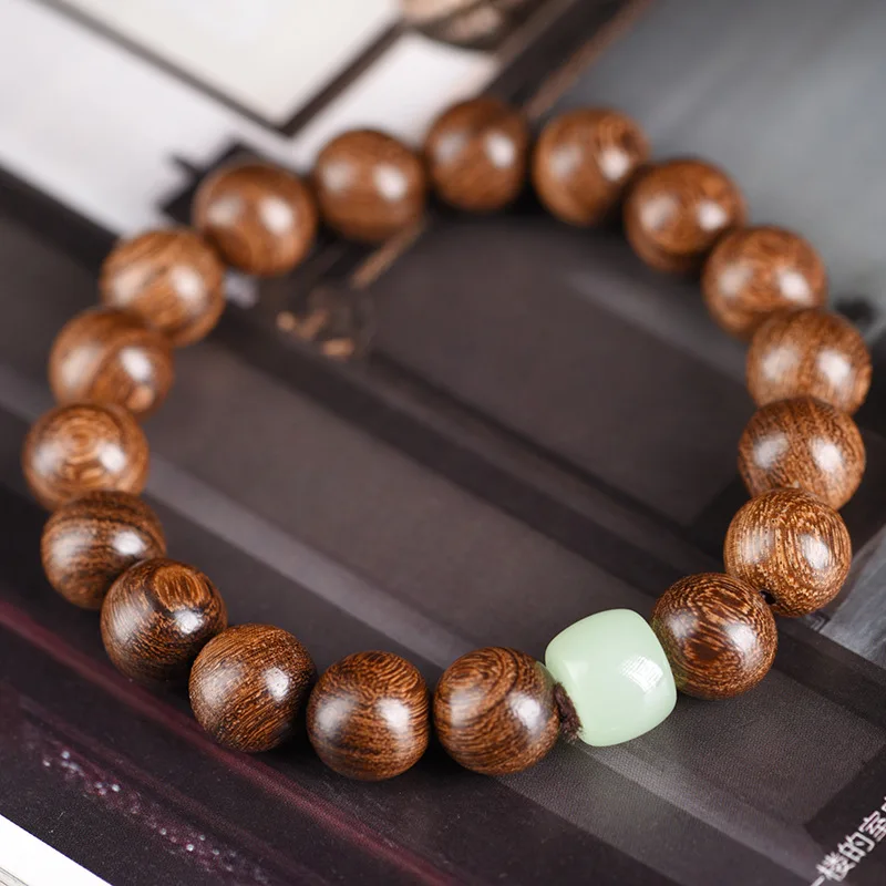 Golden Sandalwood Bead with Green Jade Accessories, Small Bracelet, Popular Fashion for Men and Women, Live Stream Jewe
