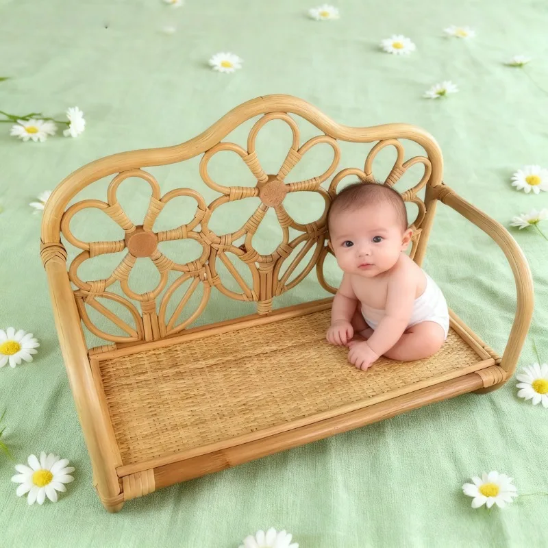 1pc Vintage Rattan Baby Bed Chair Newborn Studio Photo Shooting Props Functional Infant Photography Furniture Growth Souvenir