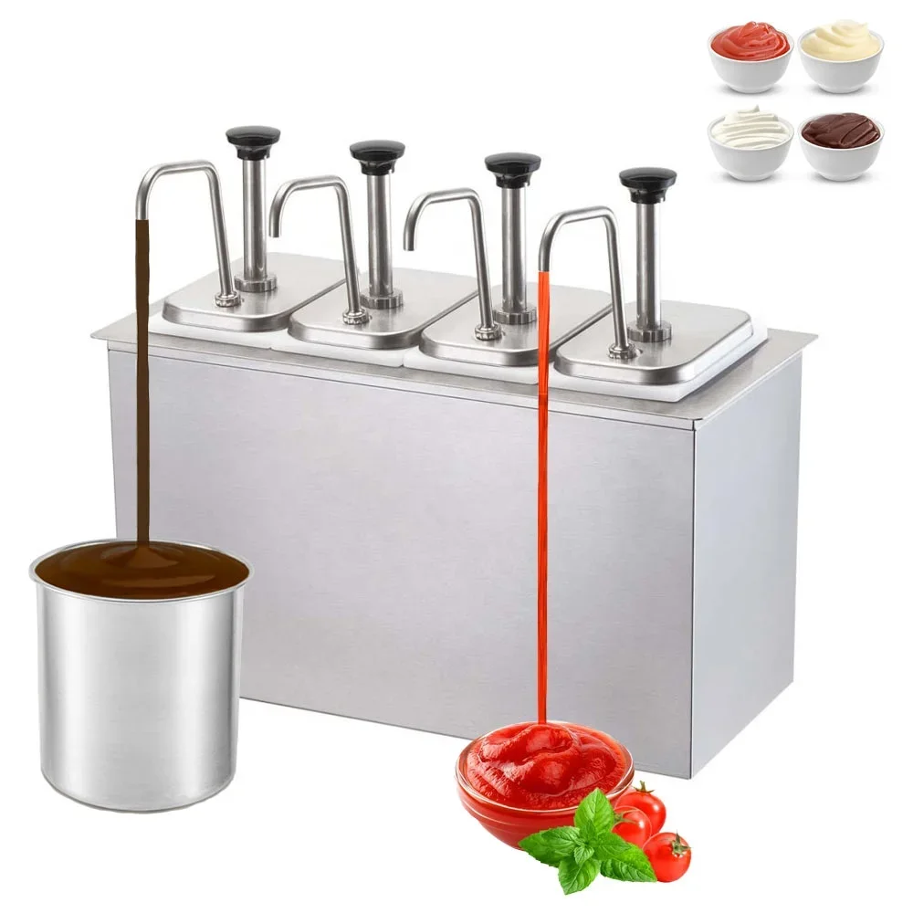 

Commercial Stainless Steel 3L*4 Sauce Bottle Dispenser Condiment Pump Dispenser
