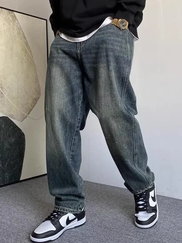 

High Waist Wide Leg Jeans Men's Straight Loose Fit Jeans Retro Sle Large Size Cotton Polyester Blend Casual Wear