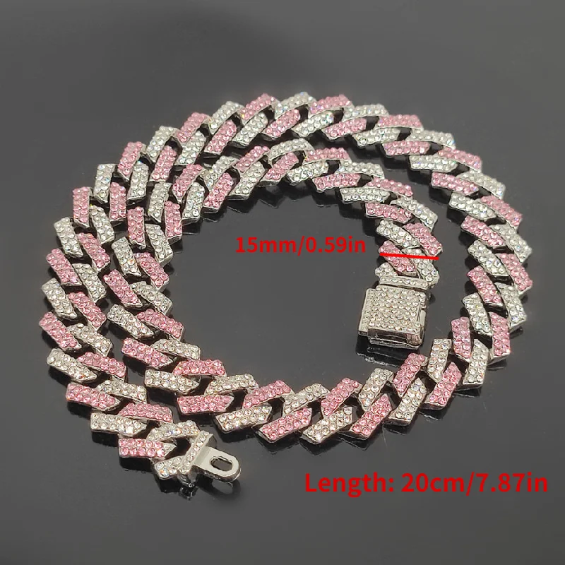 Popular  small flip top hiphop pink blue hip hop Cuban chain quadrilateral bar prismatic men\'s necklace
