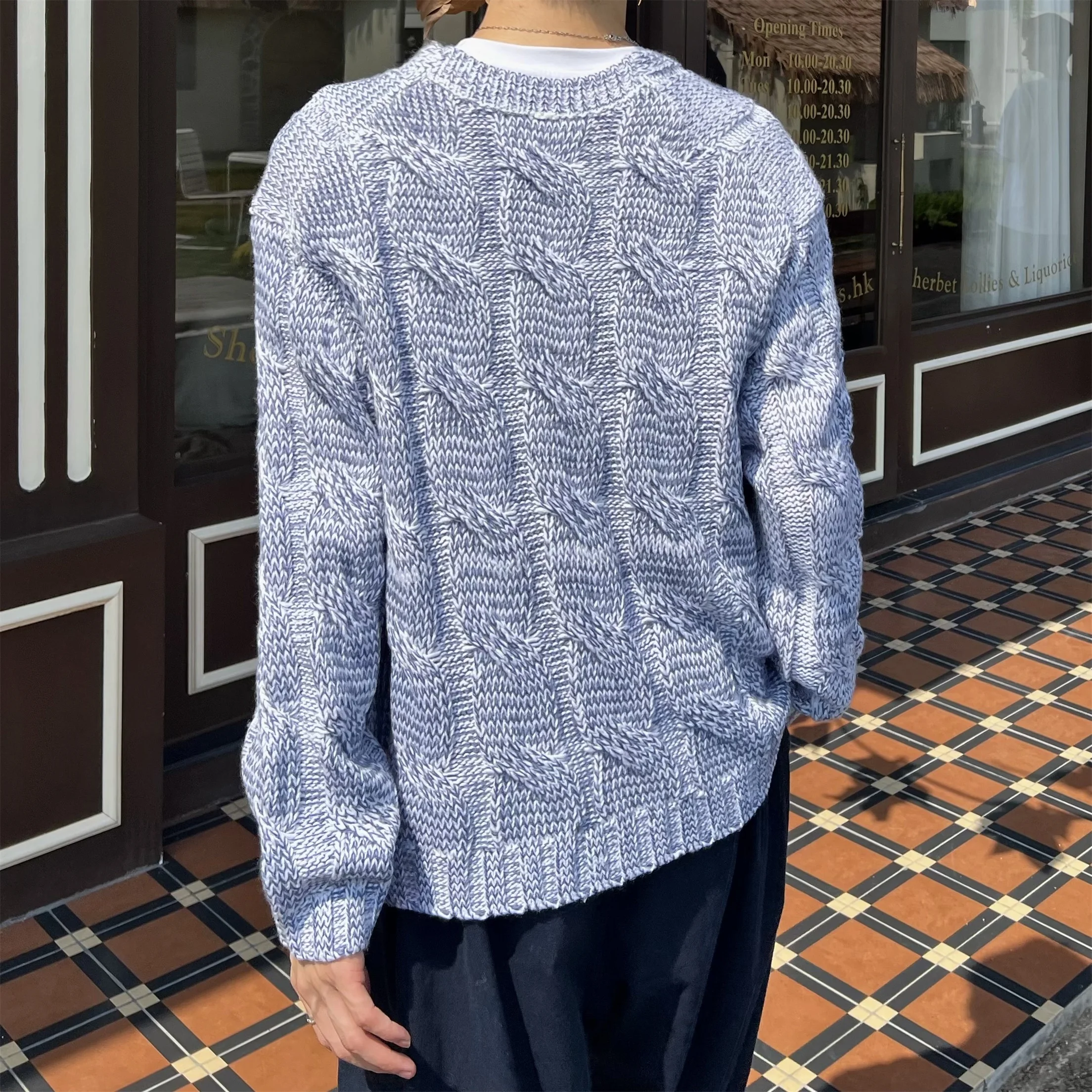 New Hot Sale Spring and Autumn French Retro Style Simple Design Gray Sweater Men's Casual Soft Blue Knitted Cardigan