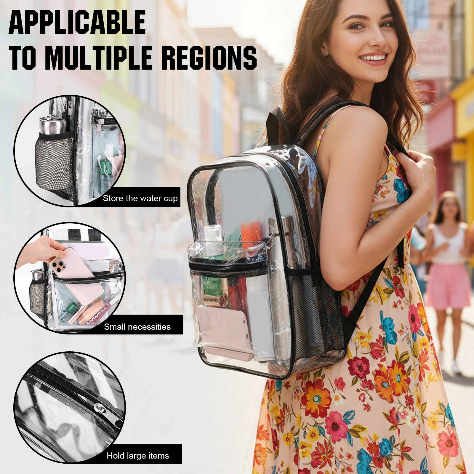 

50 Pack PVC See Through Book Bag Water-Resistant 15 Inch Heavy Duty Bookbag Reinforced Shoulder Straps for Concerts Work Travel