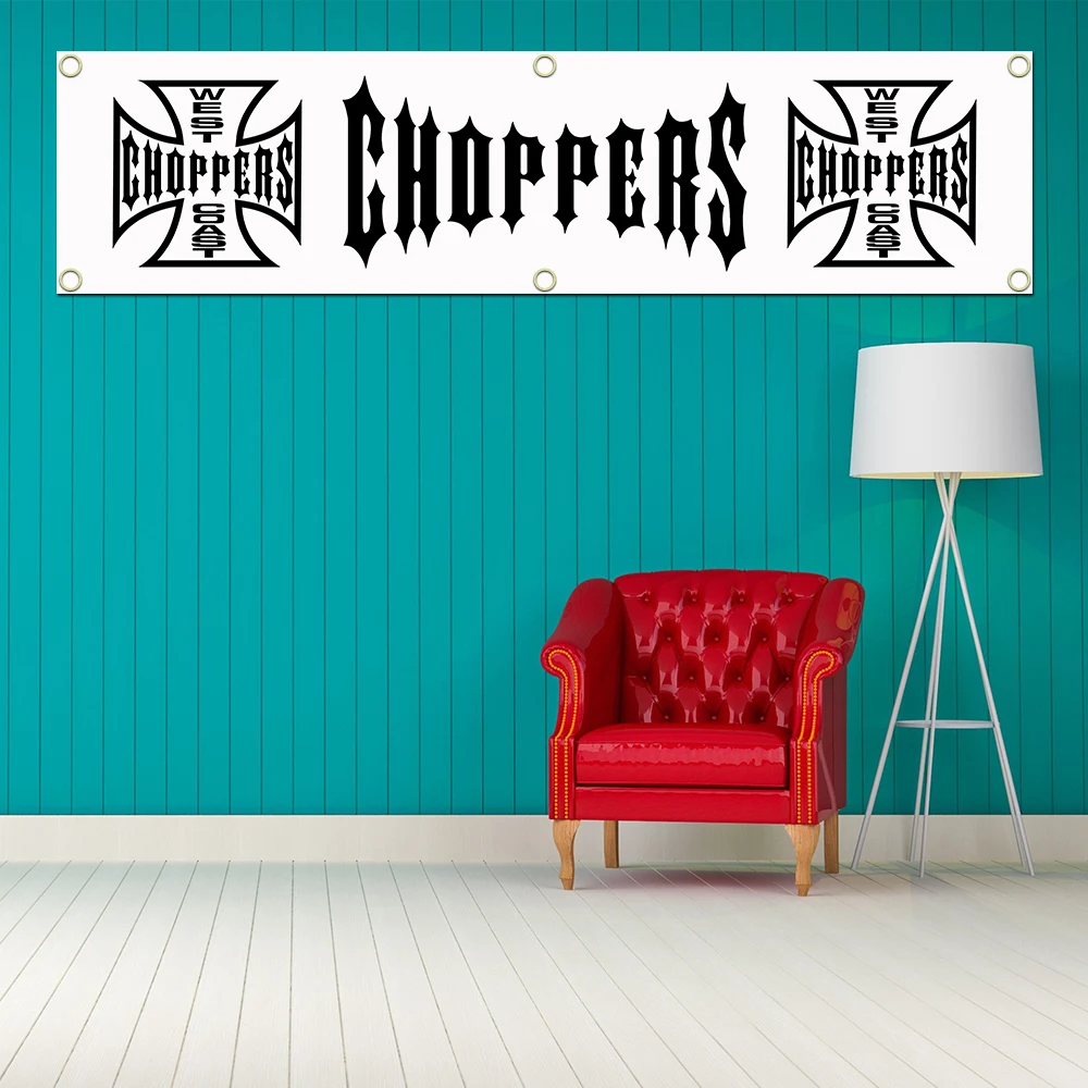 45x180cm West Coasts Chopper Motorcycle Banner Flag Polyester Printed Garage Wall Art Outdoor Decorations Tapestry