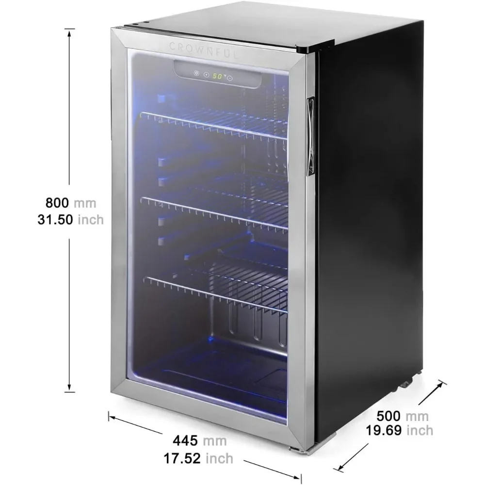 Beverage Refrigerator and Cooler, holds up to 118-Can Mini Fridge with Adjustable Shelves, Stainless Steel Frame & Glass Door