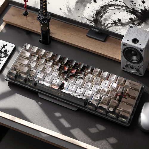 Imagen 2 del producto 129 teclas espadachín 5 lados tinte Sub PBT Keycap Cherry perfil lado impreso brillo a través de teclas para interruptores MX teclado para juegos