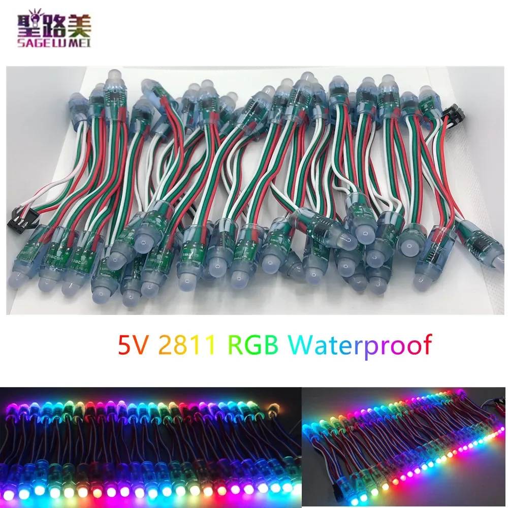 50pcs/lot 5V 12mm WS2811 IC RGB Digital Full Color Led Pixels Module String Lights IP67 for Holidays Christmas Festival Lighting