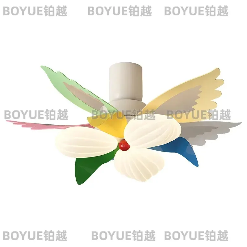 Cream Medieval Style Ceiling Fan Light with Straight Leaf Design Starry Sky Effect Eye Protection Lamp for Bedroom and