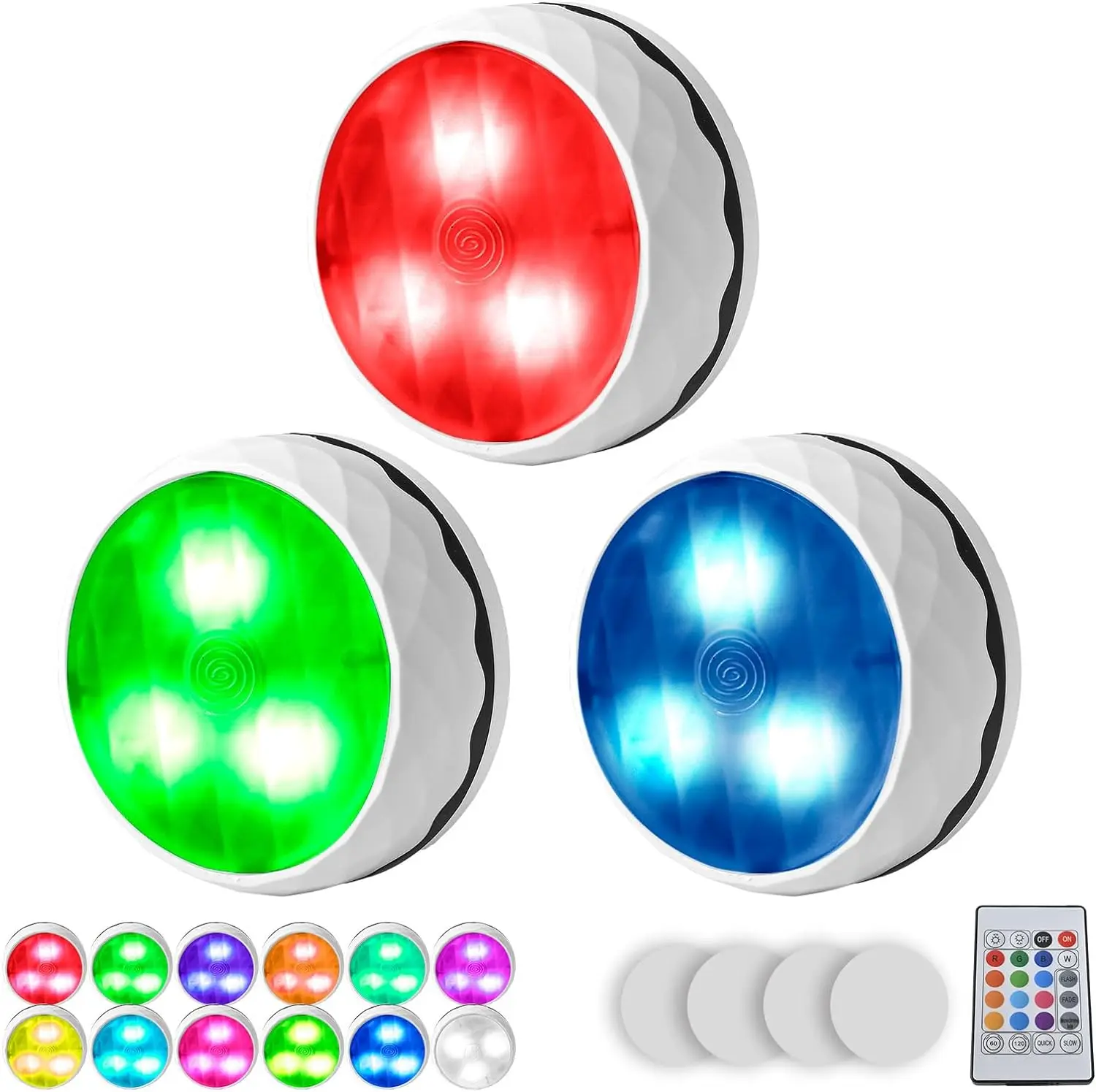 

13 colour RGBW LED Puck Night Lights Remote Control Dimmable Under Cabinet Light Battery Operated Wireless Lamp Kitchen Closet