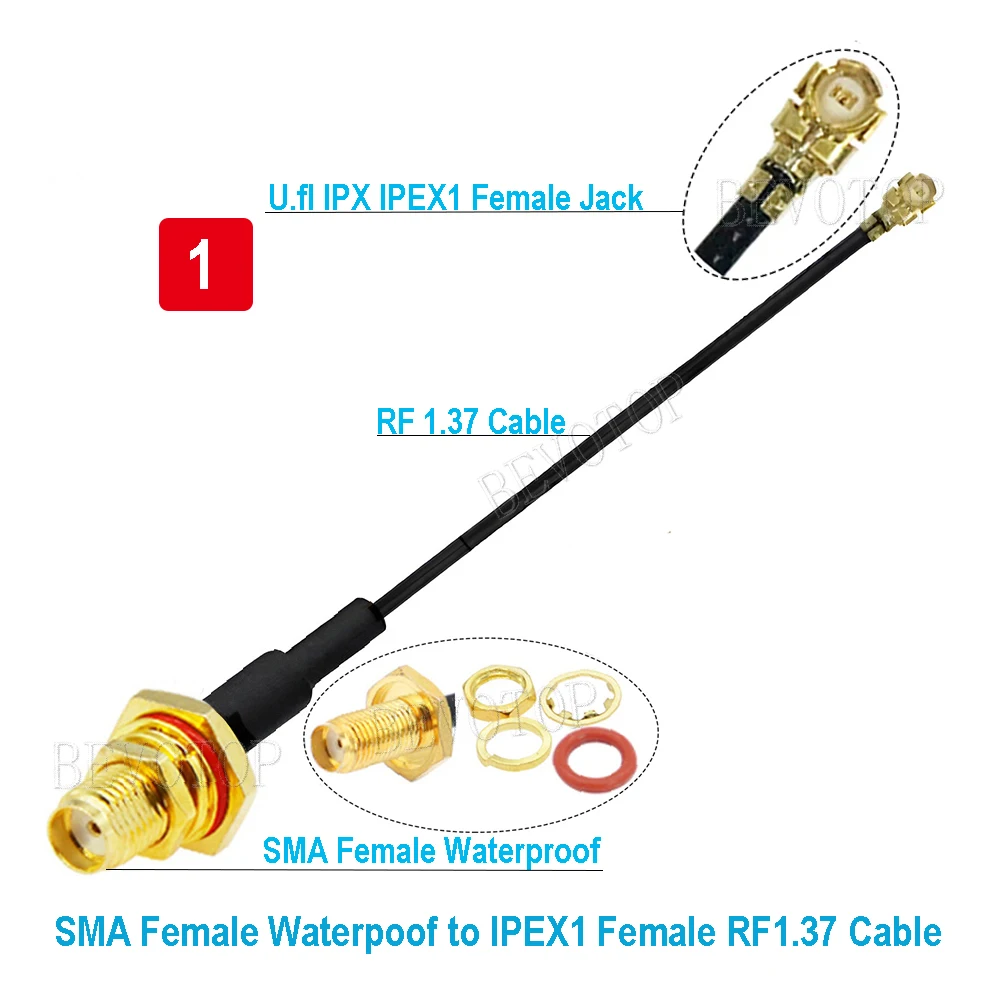 2Pcs/lot uFL u.FL IPX IPEX-1 Female to Waterproof SMA Female Adapter RF Coaxial Pigtail WIFI Antenna Extension IPEX RG1.37 Cable