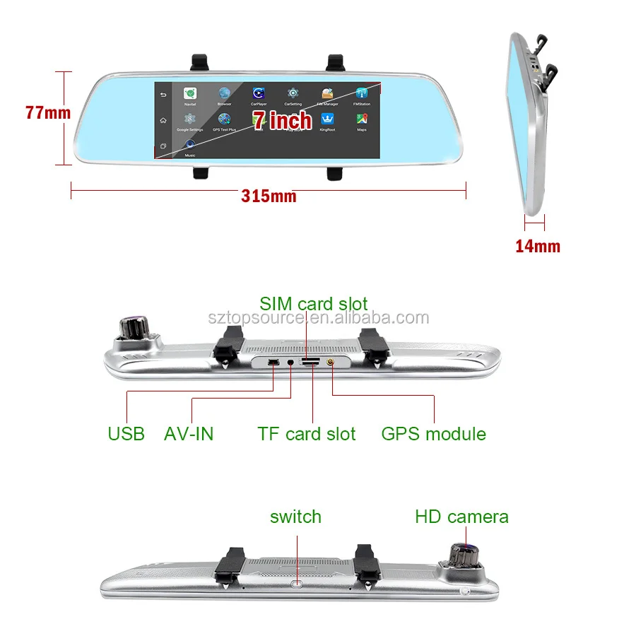 1080P Car Vehicle Rearview DVR 7.0