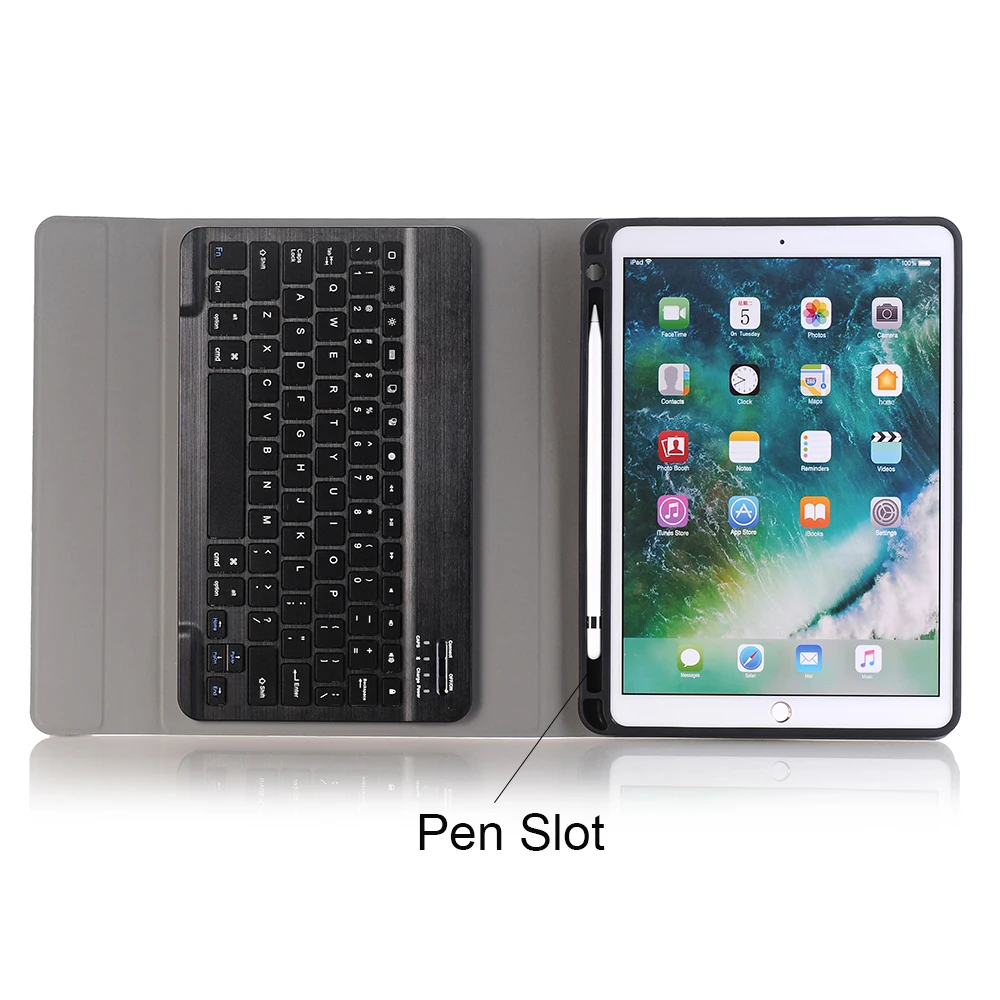 2-in-1 Bluetooth Keyboard with Removable Leather Stand Protective Case and Pen Slot for iPad Pro 10.5-inch (2017)