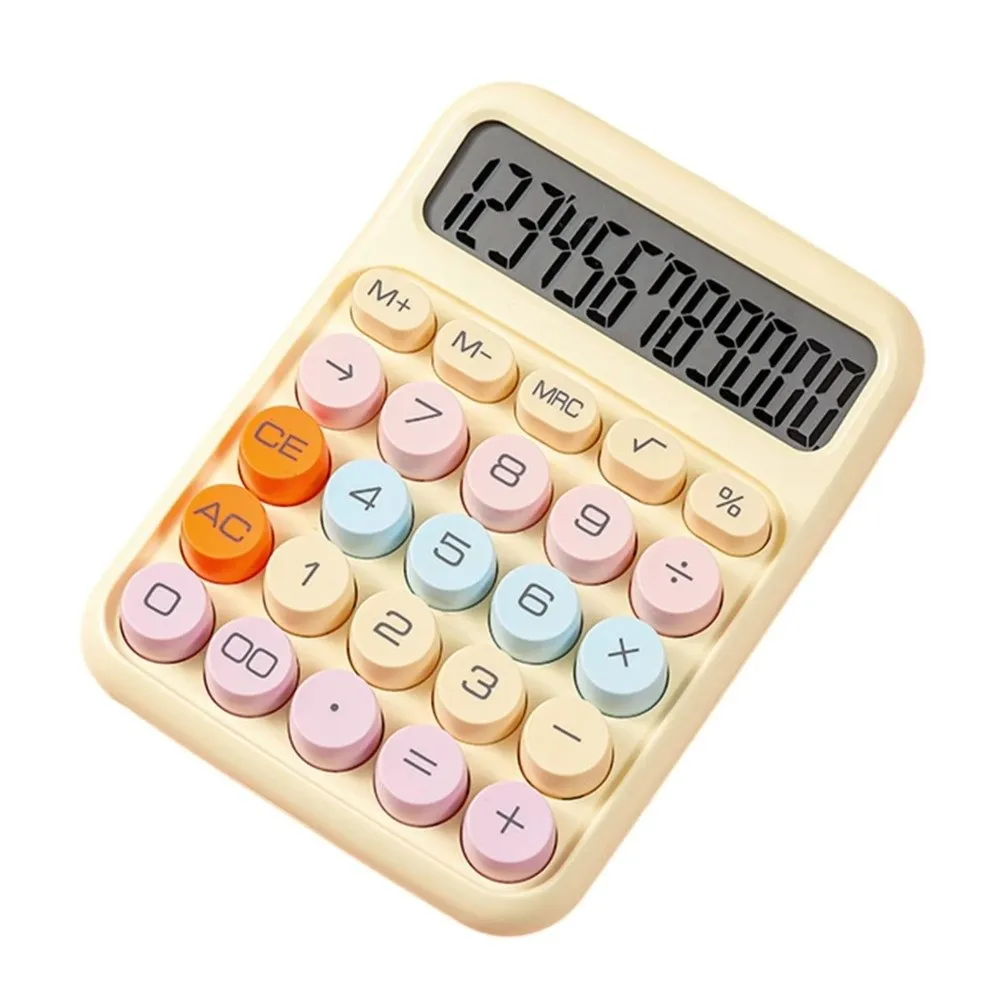 Large LCD Screen Keyboard Calculator Big Round Button Flexible Keyboard Mechanical Calculator Cute Candy Color Office Calculator