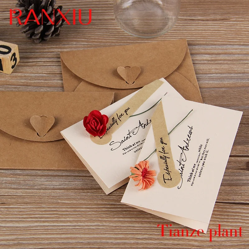 Cartes de vministériels x rétro en papier kraft et fleurs séchées, invitation d'anniversaire et de mariage