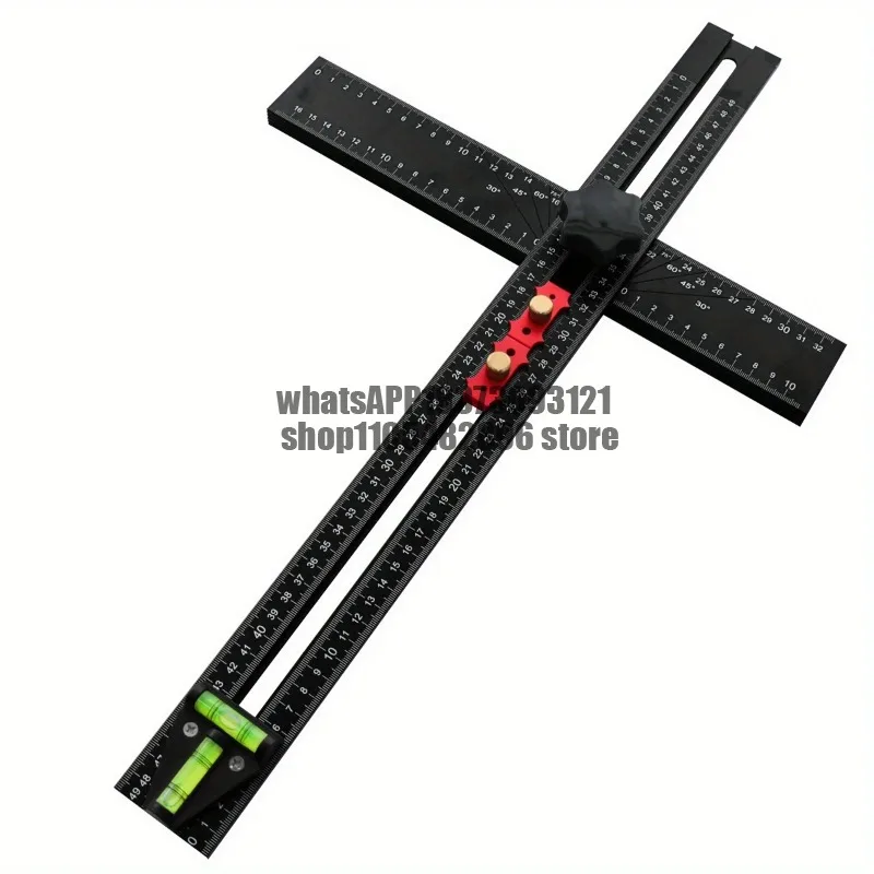 Adjustable 2-in-1 Drilling Drywall Positioning Square Ruler, Aluminum Alloy Cabinet Hardware Jig Door Hole Drilling Template