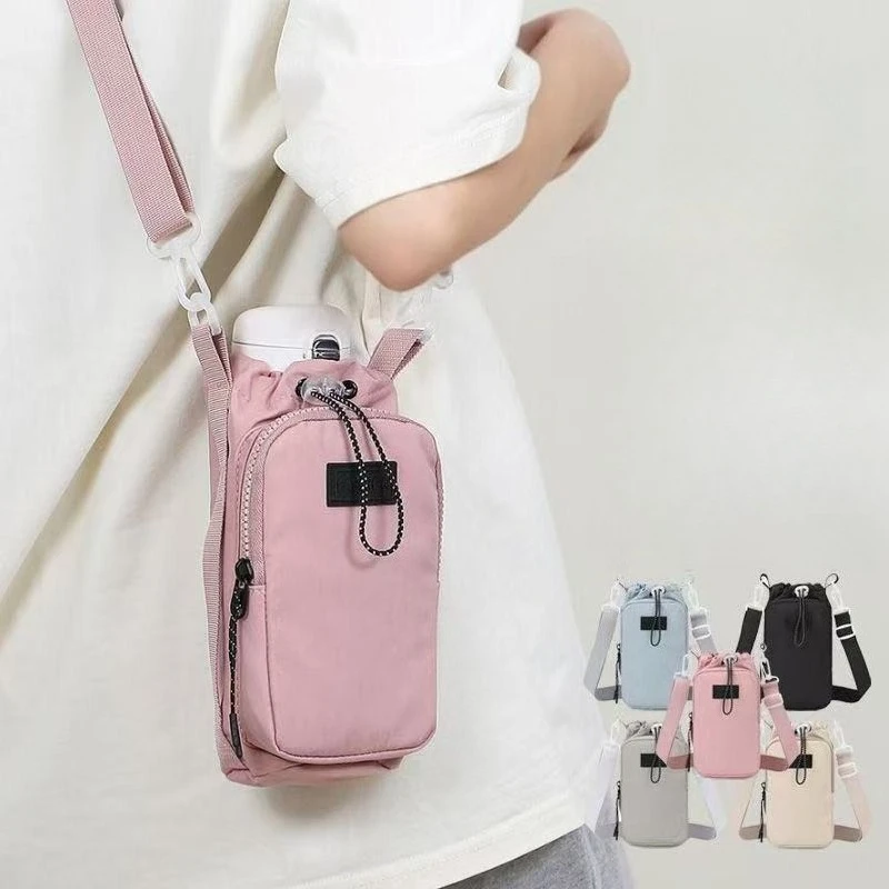 حقيبة زجاجات المياه المحمولة مع حزام الكتف قابل للتعديل بطاقة الهاتف أكياس تخزين زجاجات المياه الرياضة في الهواء الطلق أكياس كوب ماء