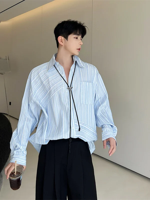 

Loose Casual Men's Long Sve irt Korean Sle Striped Pattern Luxury Faion Youth ular Spring Autumn Winter Wear