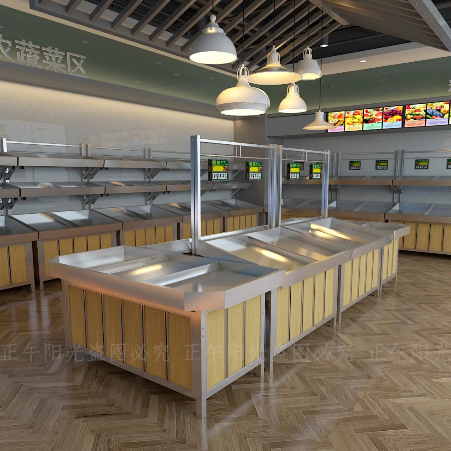 

Supermarket fruit shelves Multi-layer fruit and vegetable display racks Stainless steel fresh store wall vegetable shelves