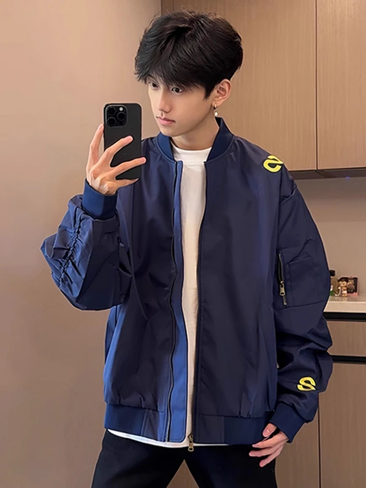 

Stand Fit Pilot Jaet Youth Faion Autumn Outerwear Men's Baseball Sle Embroidery Lettering Couple's Stand Collar Jaet