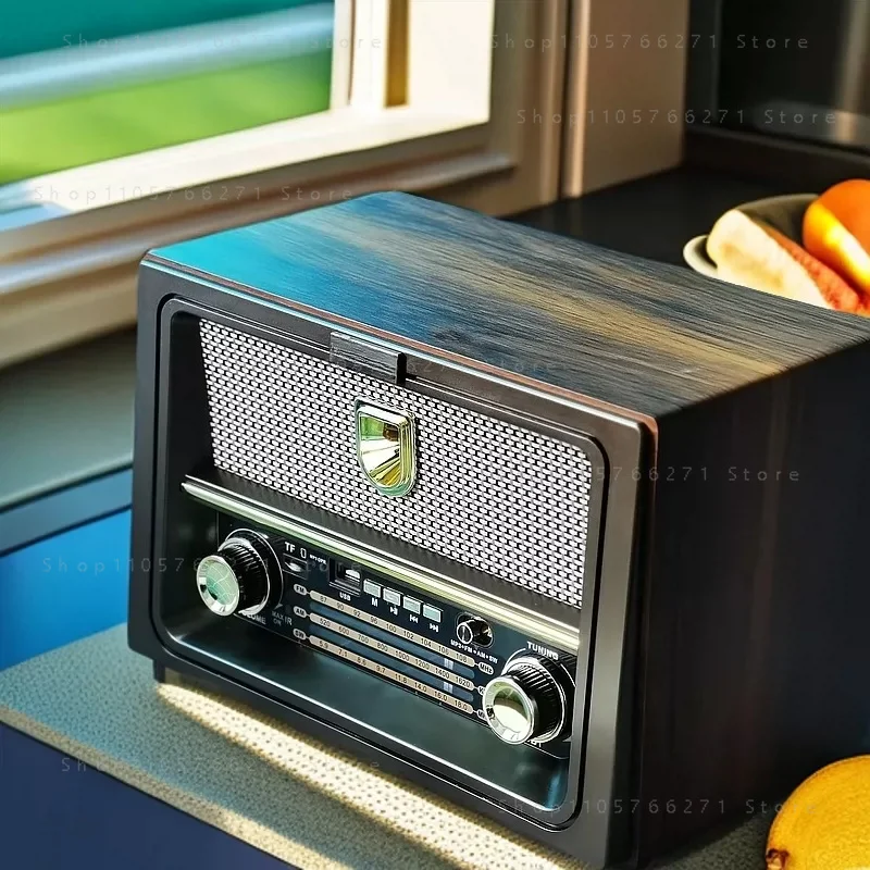 Euro-American Retro Nostalgic Desktop Radio, FM/MW/SW Bluetooth Speaker with Card & Stereo Sound