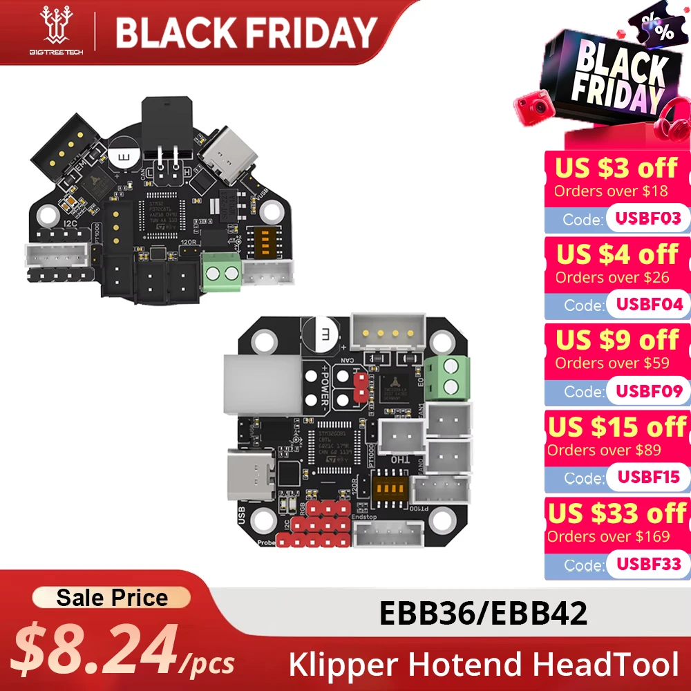 

BIGTREETECH EBB36 EBB42 CAN V1.2 Поддержка платы Canbus PT100 для Klipper Hotend HeadTool 36, шаговый двигатель Ender3, детали 3d-принтера