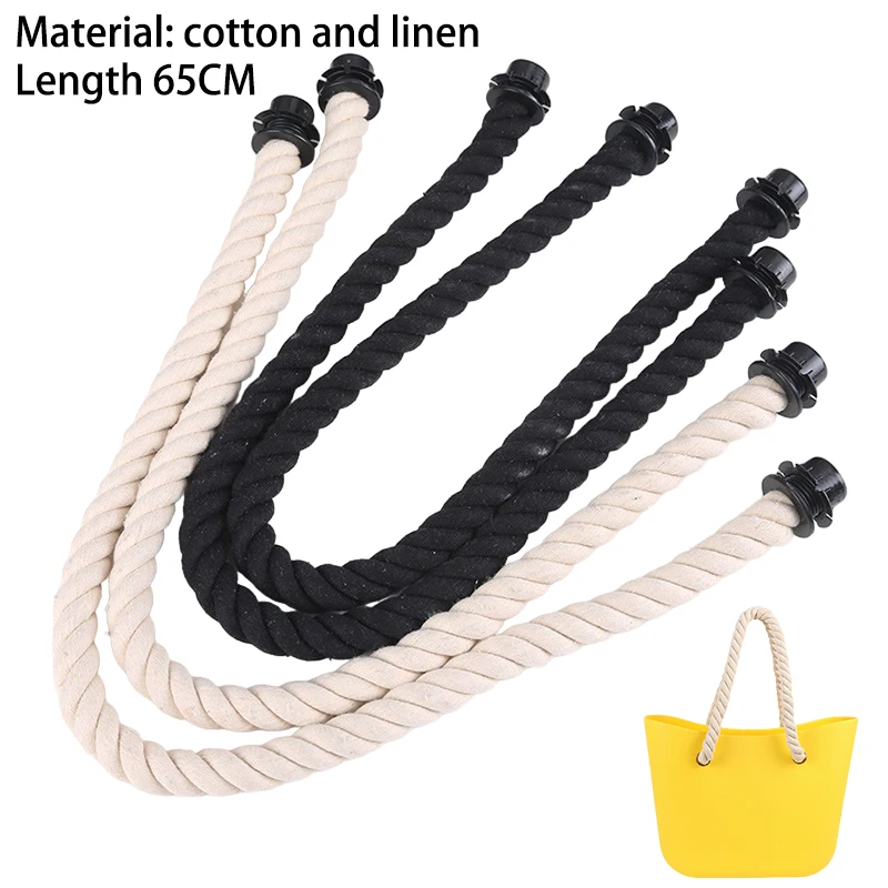 1 Pair Women Classic Mini Handbags DIY Woven Hemp Rope New Short Black Natural Hemp Rope Handle For O Bag Accesories