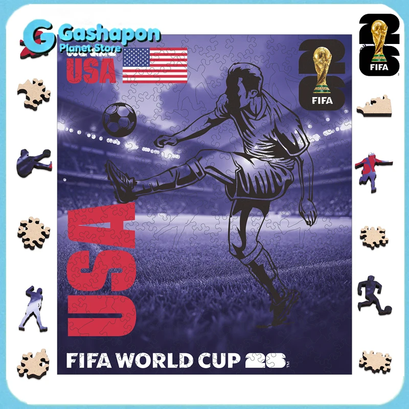 

USA Team 2026 FIFA World Cup Wooden Puzzle 3D Poster Canada Mexico Soccer Fan Collectible Gift Toy Family Game Brain Teaser