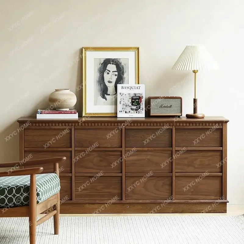 Solid wood skeleton line chest bedroom bedside storage cabinet