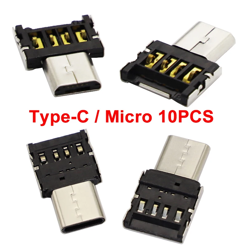 10PCS OTG Type C / Micro USB 2.0 Adapter USB-C Male to Female Data Connector For Macbook Samsung Xiaomi Huawei Android Phone