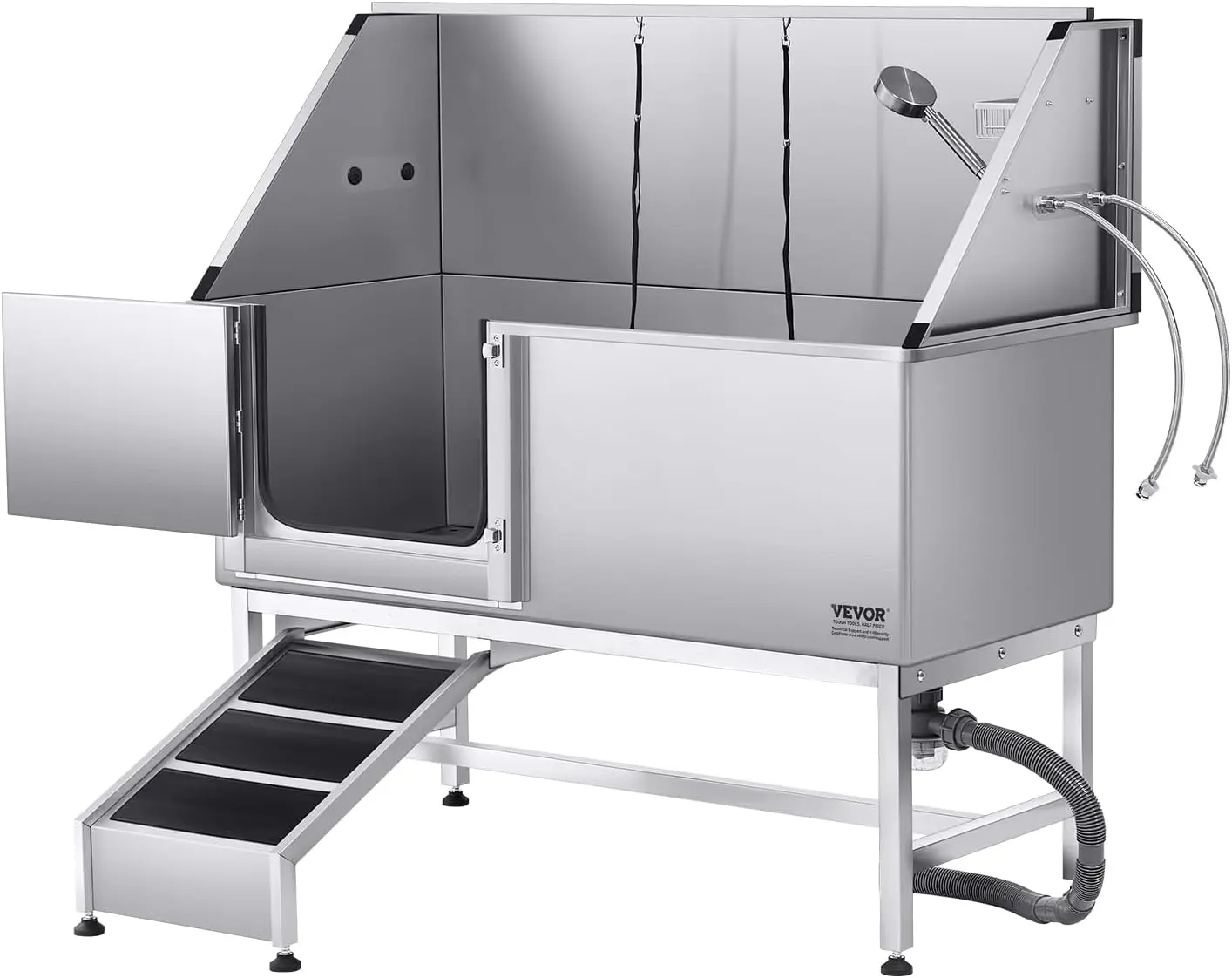 VEVOR Stainless Steel Dog Washing Station, Professional 62 inch Pet Grooming Tub w/Ramp, PE Water Filter Board, Faucet & Showerh