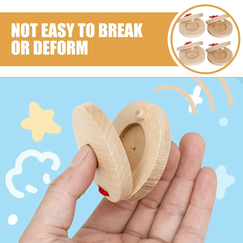 Wooden Finger Castanets 2 Pairs Kids Percussion Instruments Rhythm Music Toys for Children Beginners