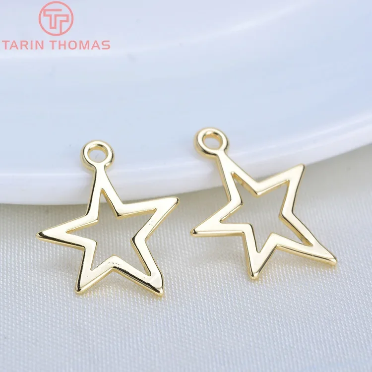 (851)10PCS 14x12MM 24K Gold Color Plated Brass Star Charms Pendants High Quality Diy Jewelry Making Findings Accessories