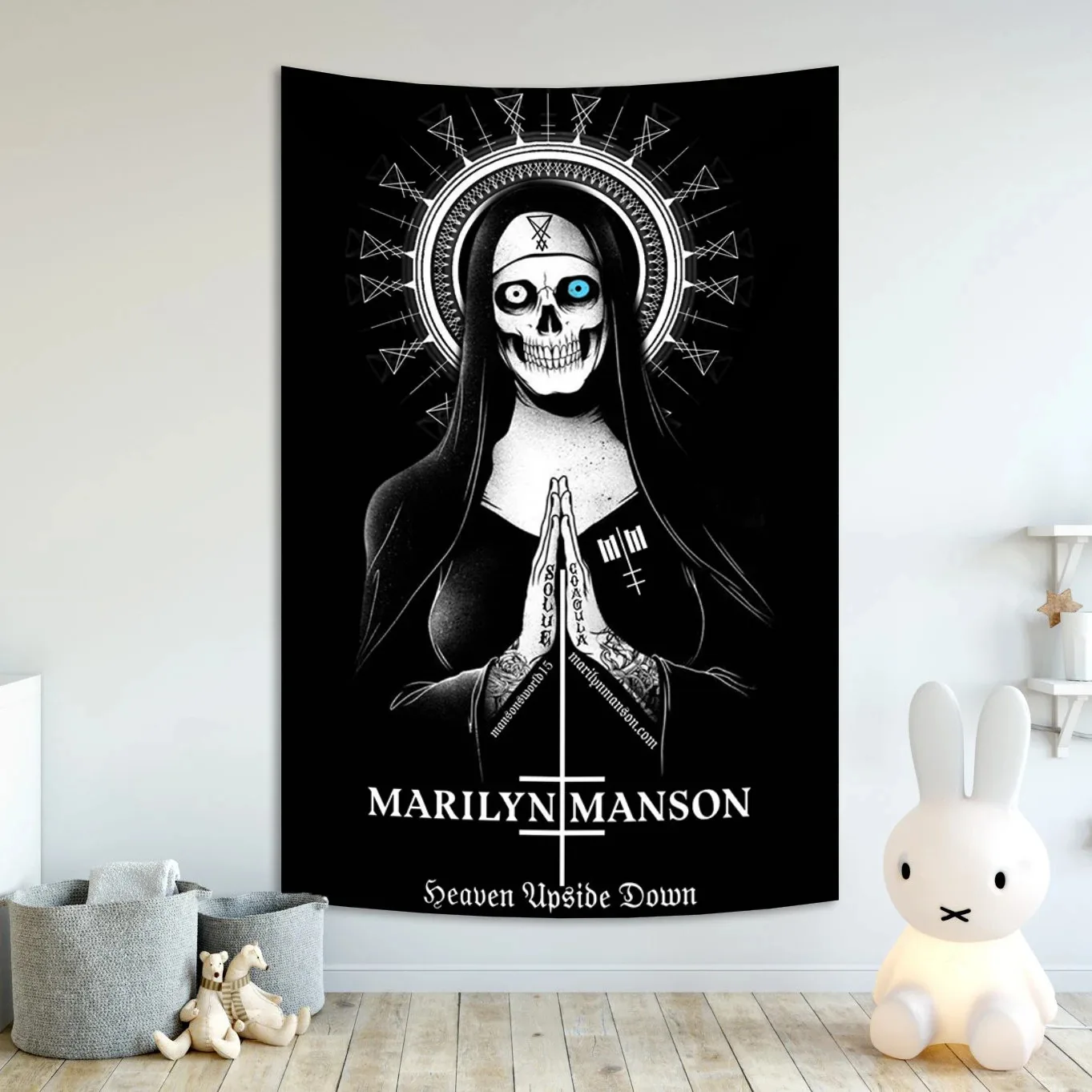 

Satanic Band Demon Marilyn Mansons Baphomet Poster Tapestry Painting Home Room Dorm Decor