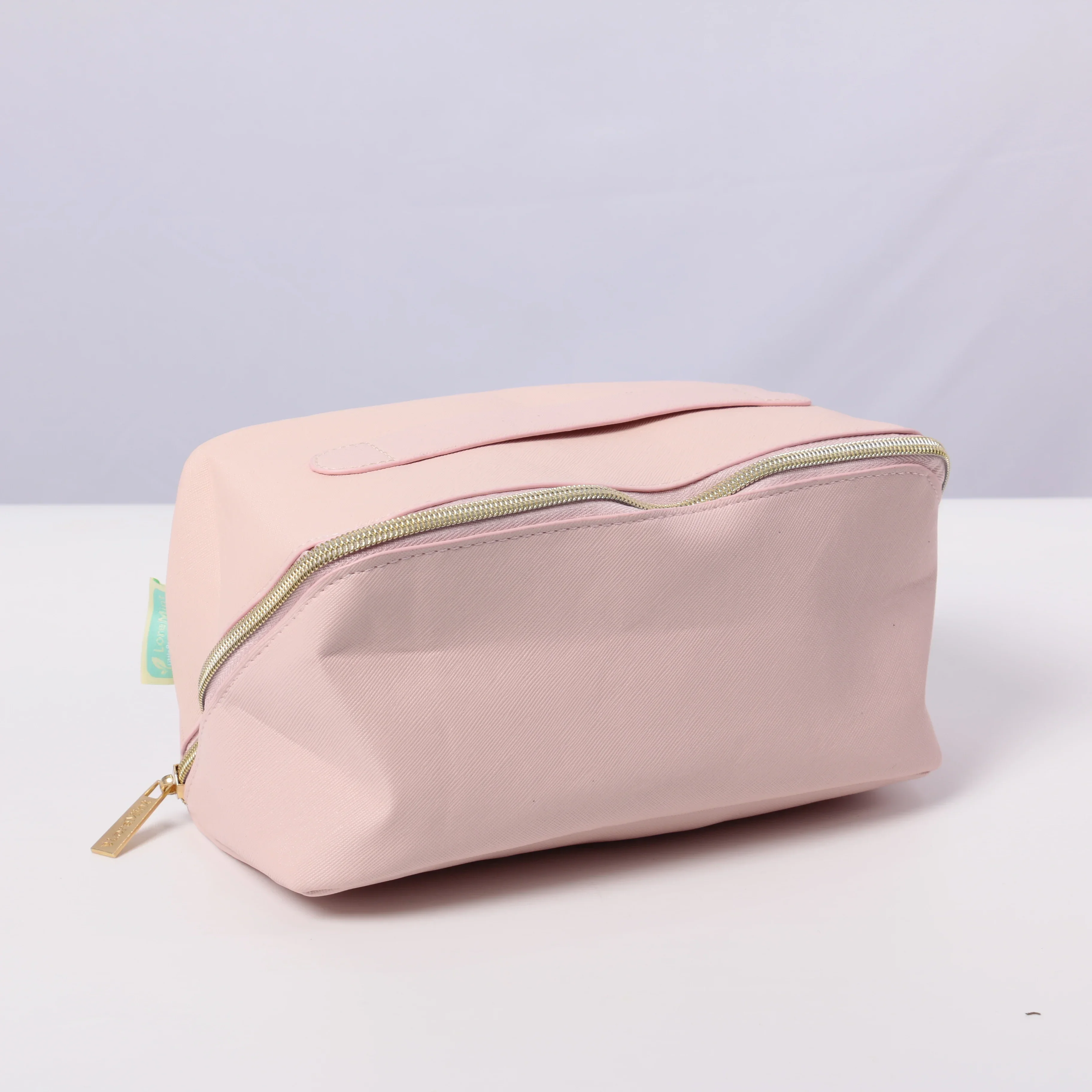 2 Pack Pink PU Leather Lay Flat Travel Makeup Bag Set, Portable Cosmetic Storage Organizer, Features Angled Zipper and Dedicated Makeup Brush Pouch, Beauty Toiletry Pouch for Women Vacation Daily Use