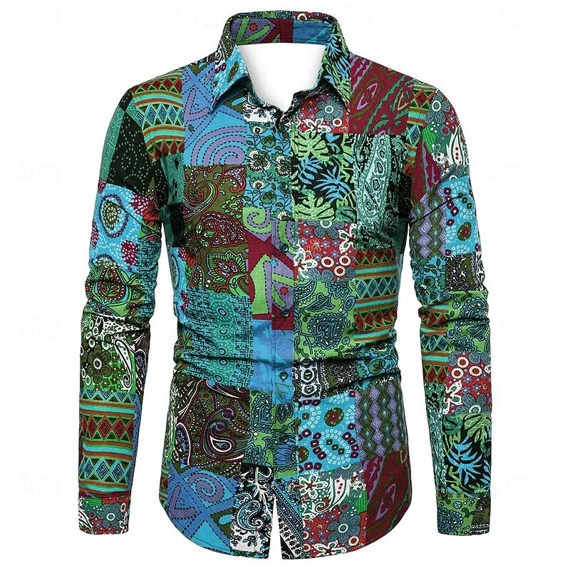 New men's Long Sleeved Shirt With Paisley Pattern 3D Leopard Print Retro Ethnic Style Long Sleeved Shirt Top