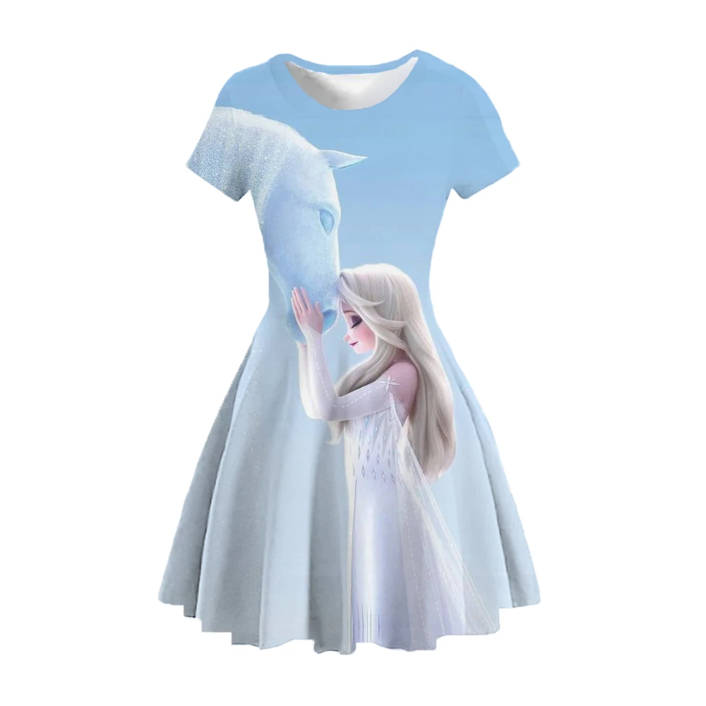 2024 summer new casual fashion cute Princess dress 3D printed Snow White needle round neck short sleeve princess dress