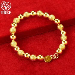 ALITREE 24K Yellow Gold Matte Smooth Alternating Beads Bracelets For Woman Party Wedding Engagement Christmas Fashion Jewelry