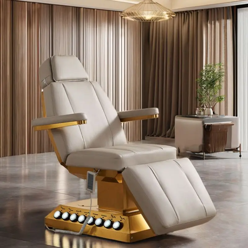Hot Sale Luxury Gold Metal Base Salon Furniture Beauty Bed Massage Table 4 Motors Electric Bed for Salon With Foot Control