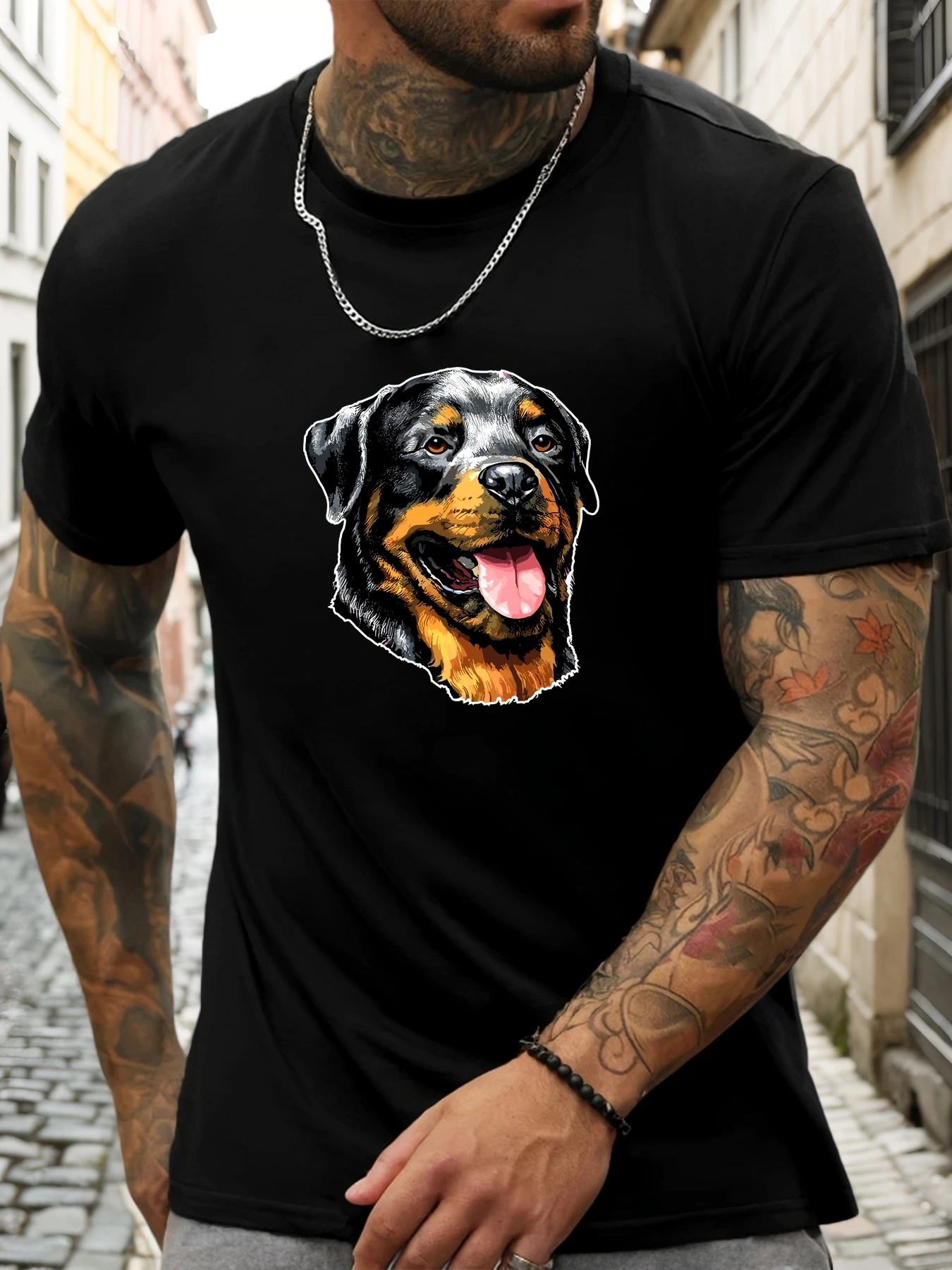 Realistic Rottweiler Dog Graphic T Shirt For Men Pet Lover Dog Portrait Crew Neck Tee Animal Theme Casual Male Daily Outfit Tops