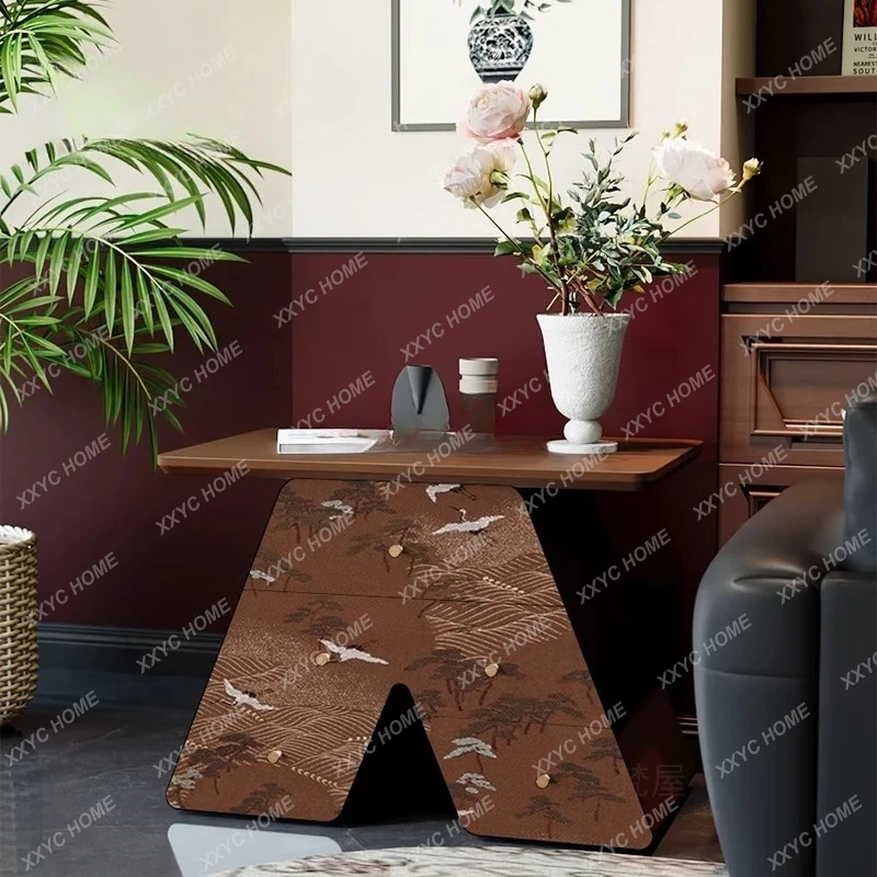 AAMedieval Style Solid Wood Coffee Table, Living Room, Household Multi-functional Storage, Advanced Sense Printing Chest