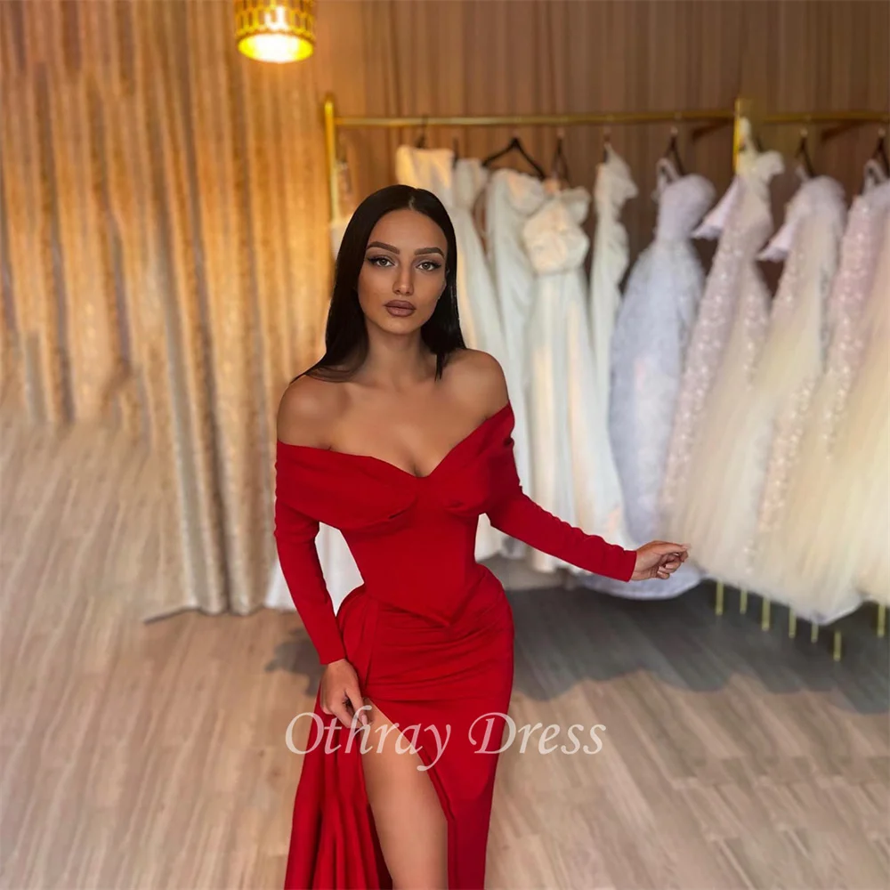 Red Off Shoulder Sheath Party Dresses Sequined Formal Prom Dress with Slit Elegant Luxury Evening Dress 2024 Robes De Soirée