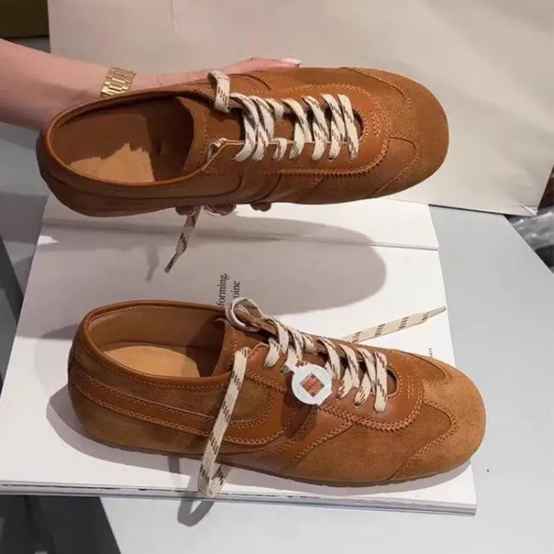 German Training Shoes Women 2026 Summertime Flat Lace-up Forrest Gump Shoes Women Genuine Leather Mesh Ventilation Sneakers image 2