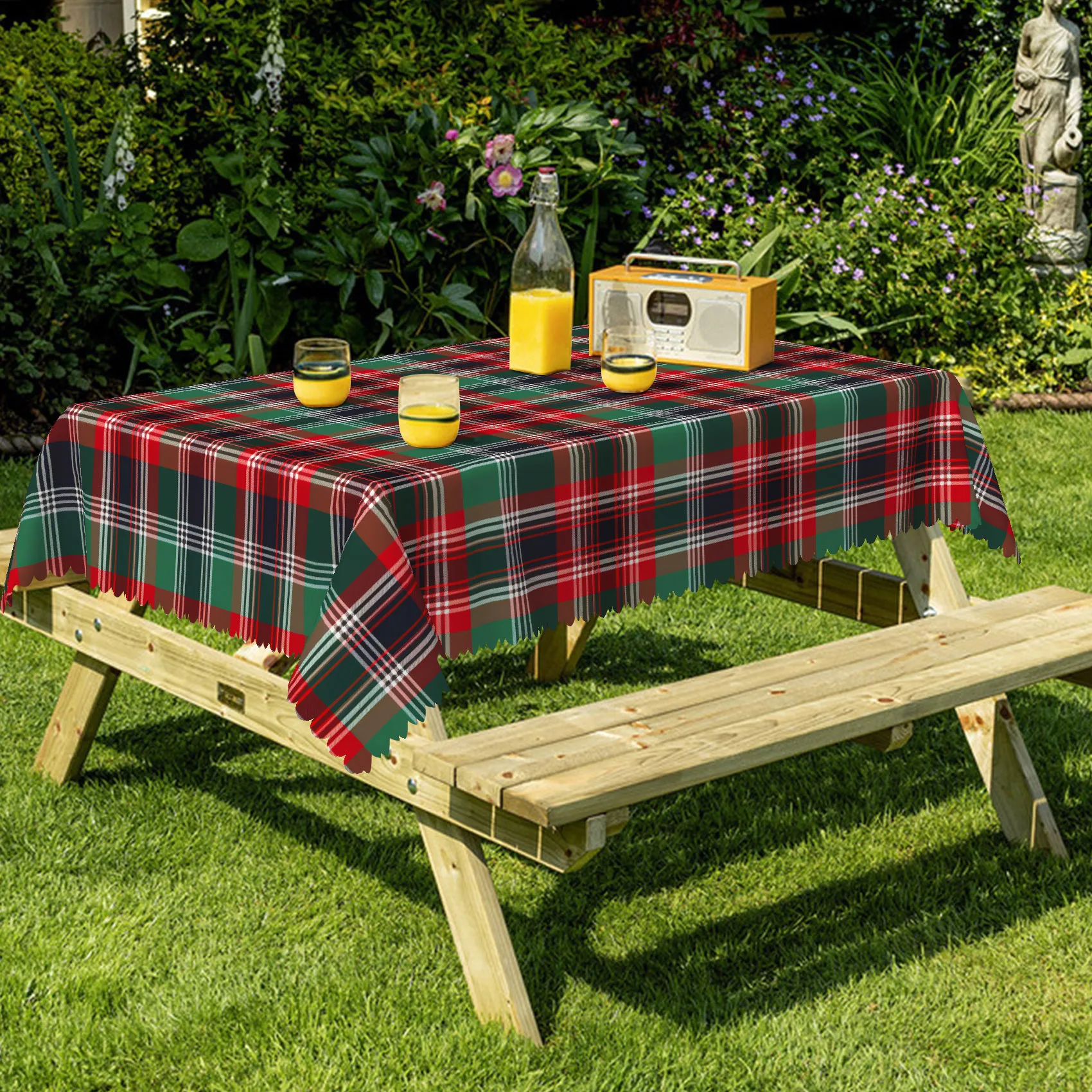 Red Green Plaid Table Cloth Multicolour Pattern Waterproof Fabric Tablecloths Home Kitchen Party Anniversary Dining Decoration